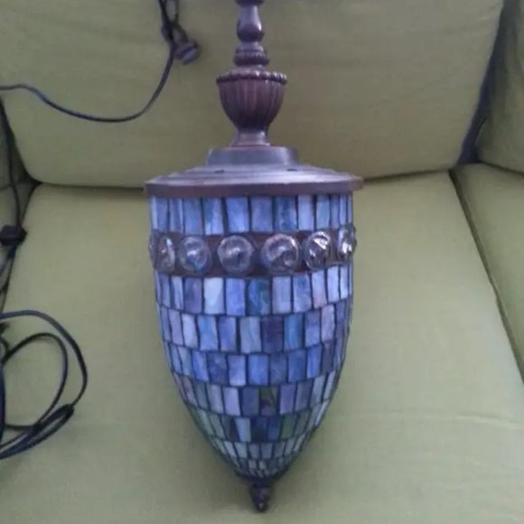 Other - Vintage Stained Glass Pendant Lamp - Blue